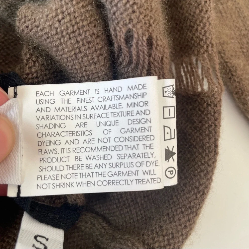 Enza Costa Cashmere Wool distressed women’s sweater small brown loose knit torn - Picture 9 of 10
